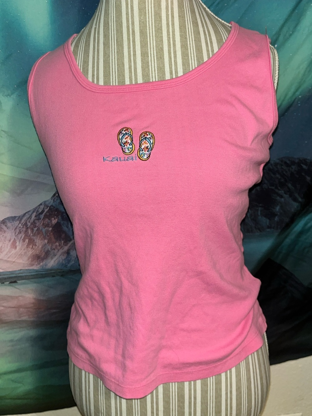 Women's Pink Tank Top with Flip-Flop Embroidery -